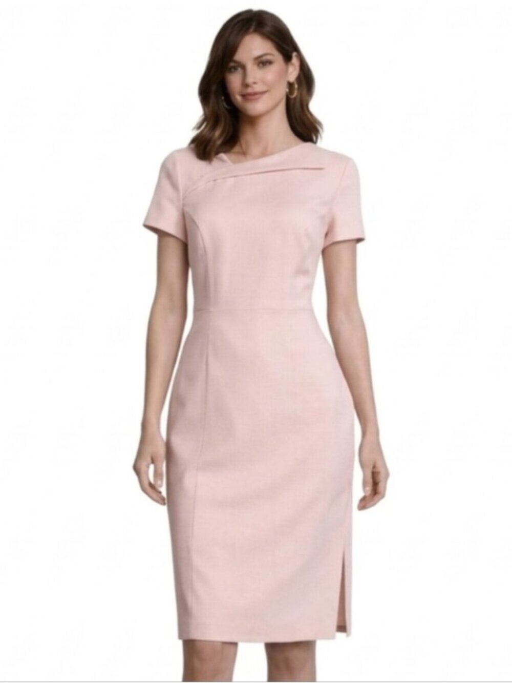 Vince Camuto Light Pink Short Sleeve Sheath Midi Dress Side Slit
